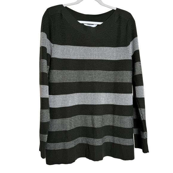 Market & Spruce Waffle Knit Boat Neck Sweater - Green Gray Striped NWT Size XL - Picture 2 of 8